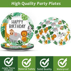 96PCS Jungle Birthday Party Plates and Napkins Safari Animals Birthday Party Decorations for 24 Guests Jungle Theme Birthday Party Tableware Set Serves Wild Animals Gold Safari Zoo Birthday Supplies