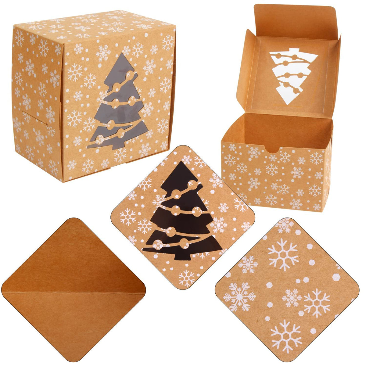 DERAYEE 24Pcs Christmas Cookie Boxes with Window, Holiday Bakery Gift Boxes Small kraft Boxes for Packaging Cupcakes, Candy, Goodies