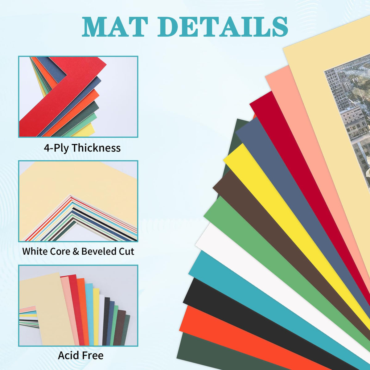ZBEIVAN 12 Packs Mixed Colors 11x14 Picture Frame Mats for 8.5x11 Photos, Artworks and Prints, White Core Bevel Cut Frame Mattes