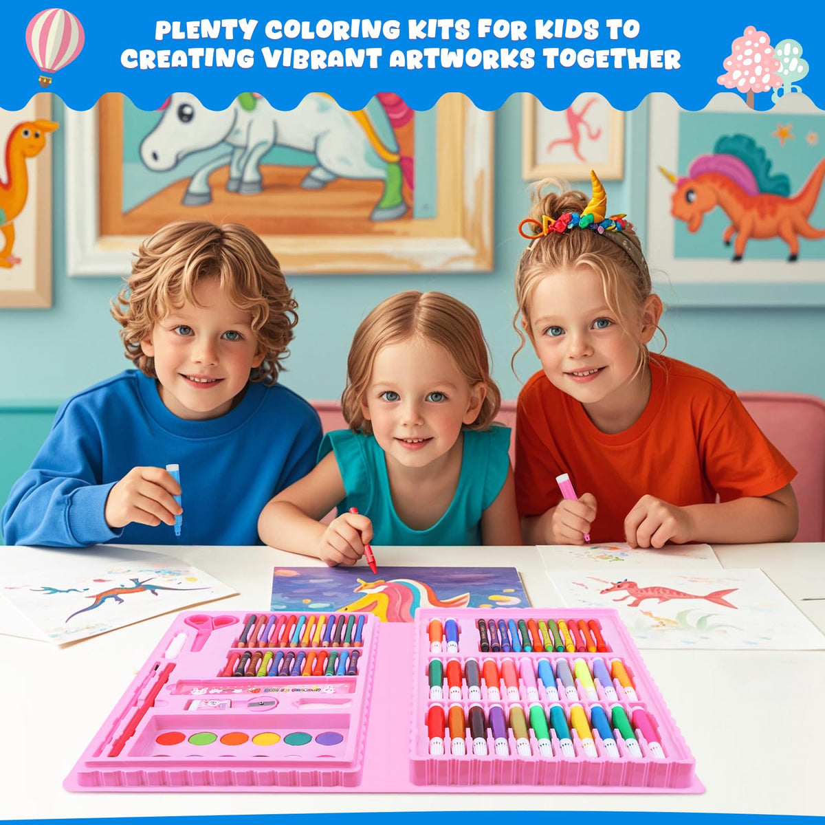 Art Supplies,Unicorn Drawing Set Coloring Kit Gift Art Box,Arts and Crafts for Kids Girls Boys with Crayon,Colored Pencil,Marker,Coloring Book,Water Cake,Stencil,Drwing Stuffs for Girls 4-10
