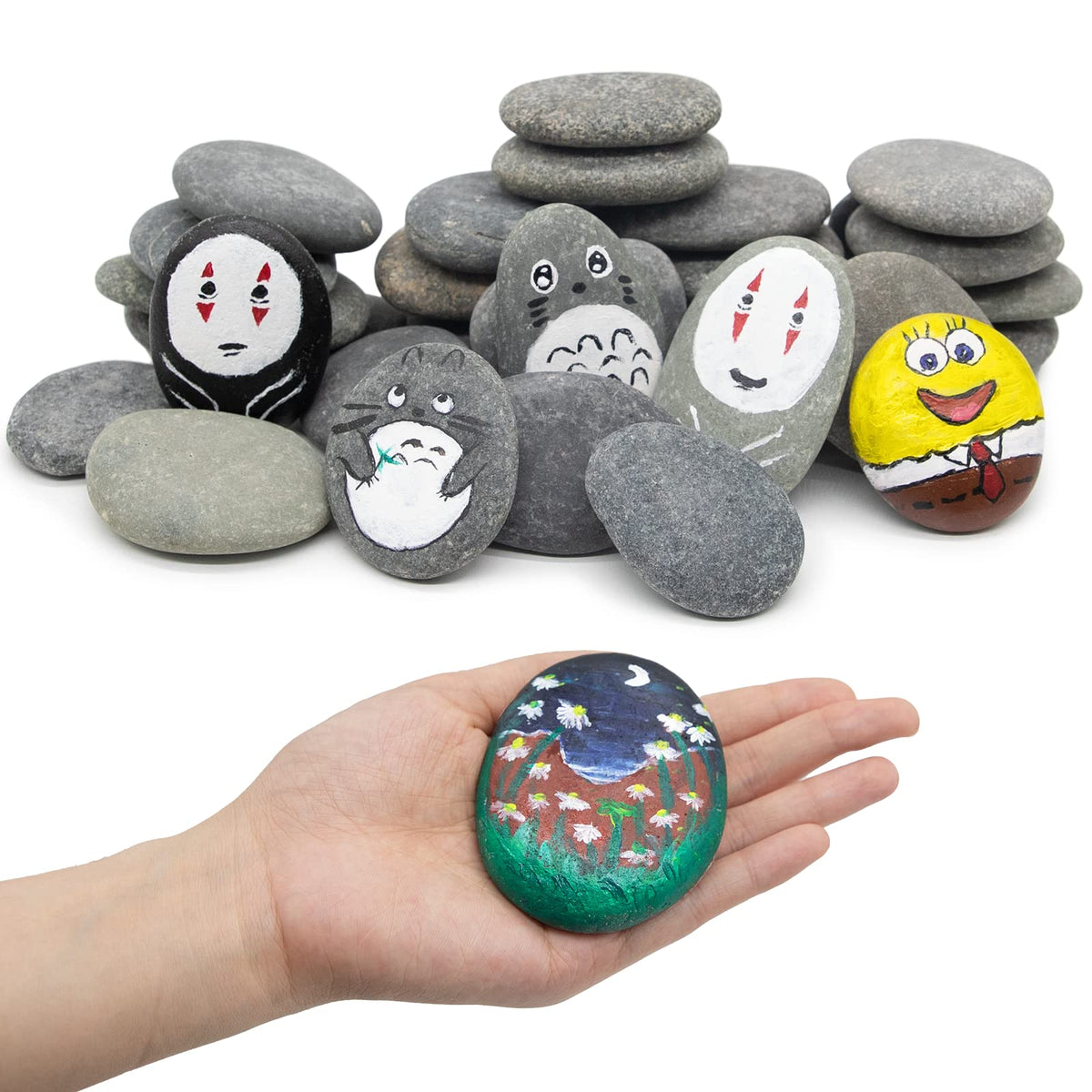 Markdang 40 Pcs Large Rocks for Painting 25pcs 2-3” & 15pcs 3-4” River Rocks for Painting Natural Flat & Smooth Rocks for Painting for Kids & Adult Craft Gift