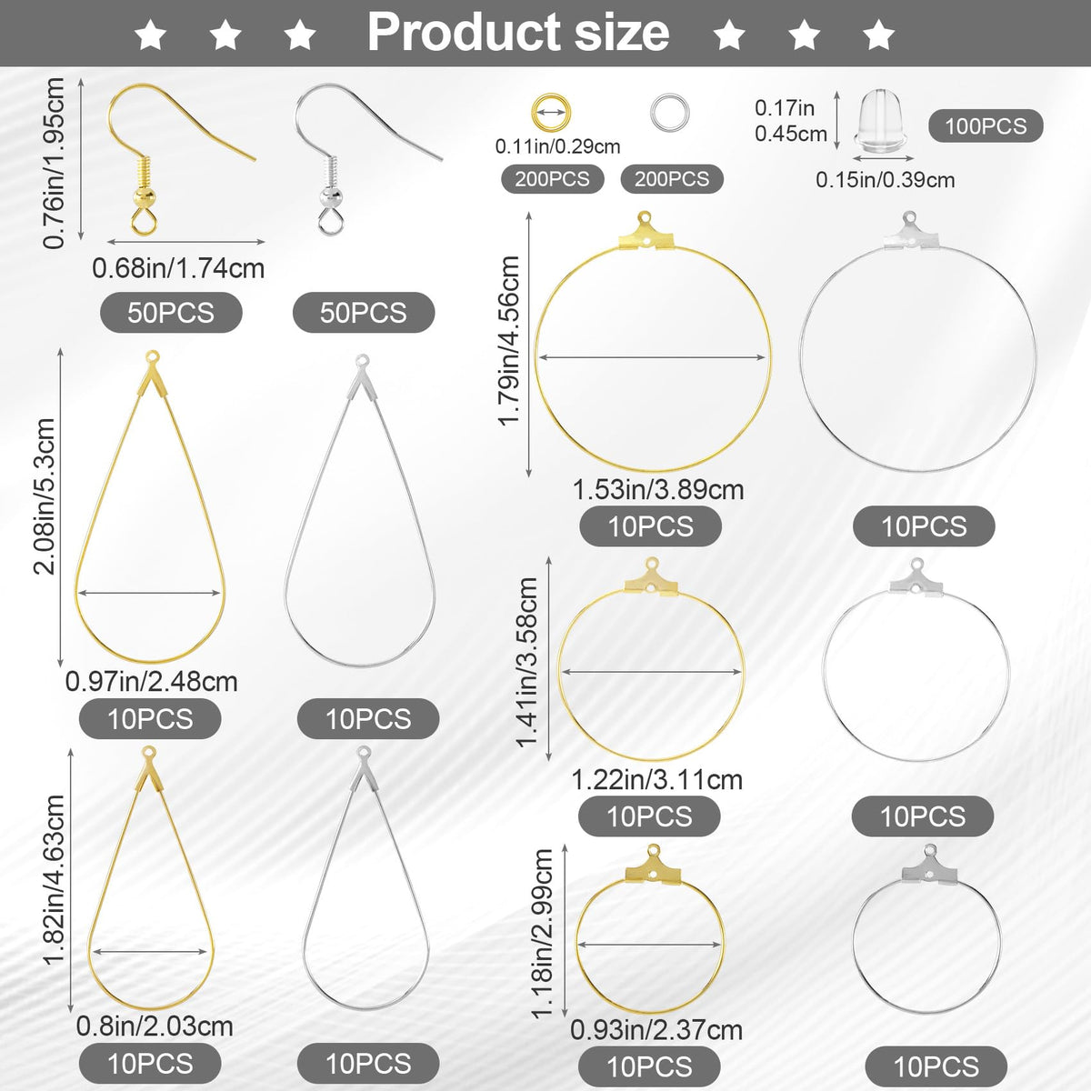 700pcs Hypoallergenic Earring Making Kit, Gold/Silver Plated Earring Hooks, Earring Beading Hoop, Clear Rubber Earring Backs, Jump Rings for DIY Jewelry Making, Earring Making Supplies