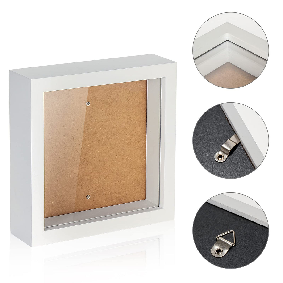 Small Shadow Box Frame 5 x 5 Shadowbox Display Case Wooden Picture Frame with Glass Wedding Memorabilia Medals Photos for Wall and Tabletop - White
