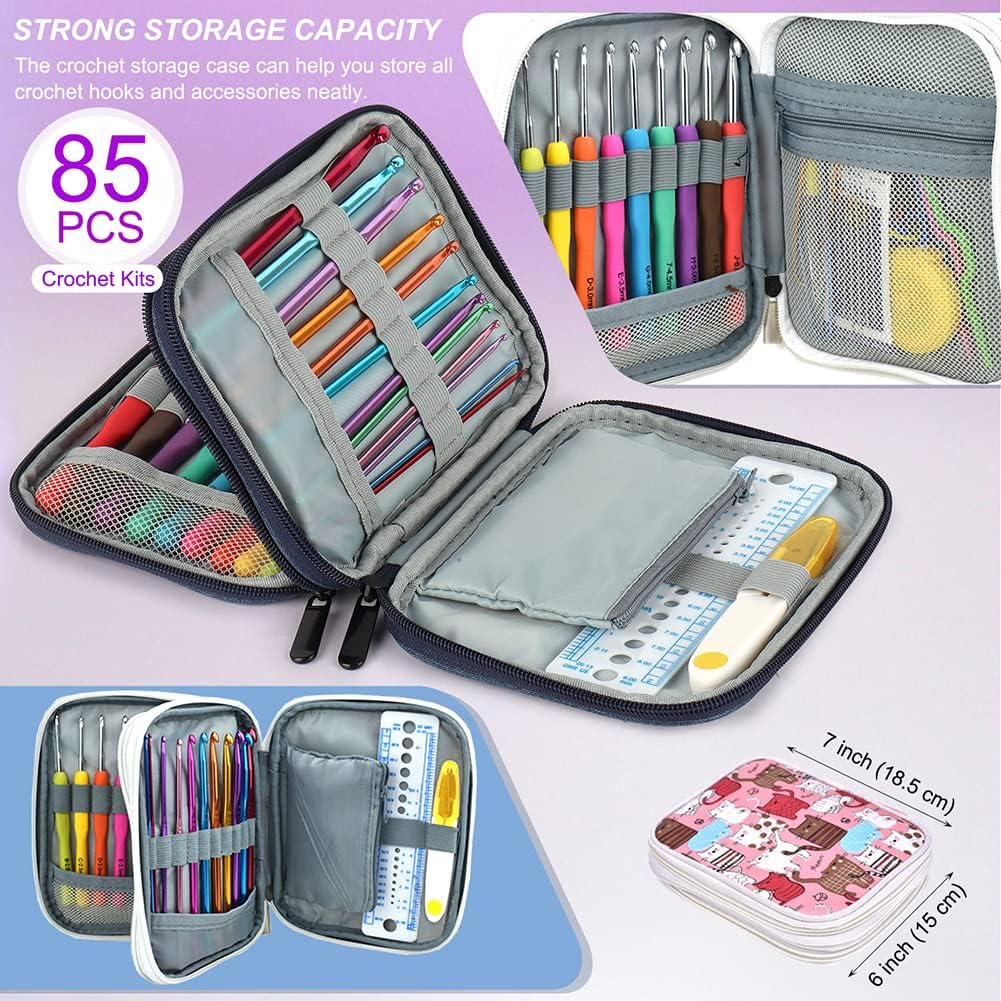 Katech Crochet Hooks Kit with Case, 85-Piece, Ergonomic Crochet Needles Weave Yarn Kits DIY Hand Knitting Art Tools for Beginners and Experienced Crochet Lovers