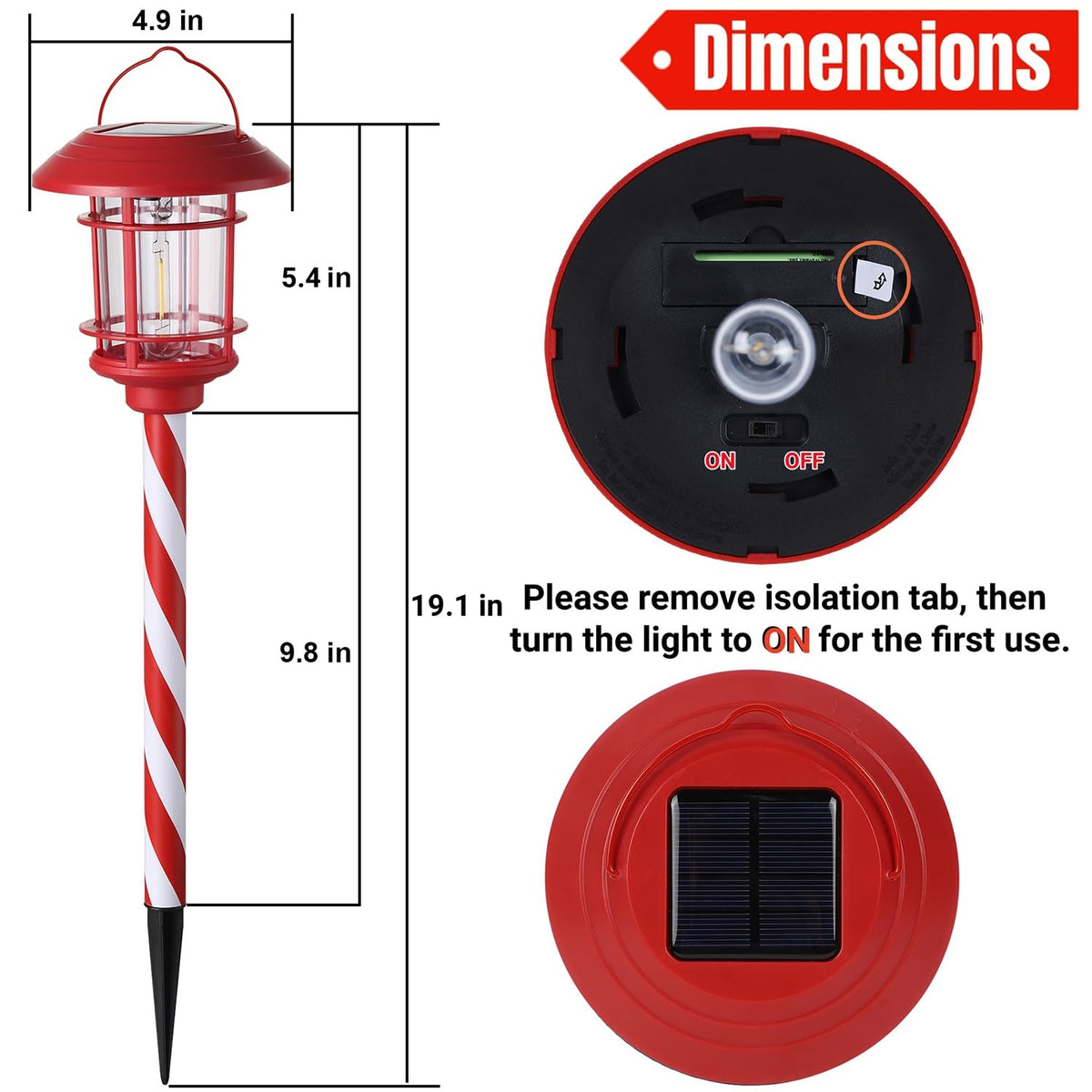 Dynaming 6 Pack Dual Use Solar Christmas Path Lights Outdoor, Hanging Lantern Solar Garden Light with Edison Bulb, Xmas Pathway Markers, Auto On/Off Candy Cane Lights for Patio Yard Walkway Driveway