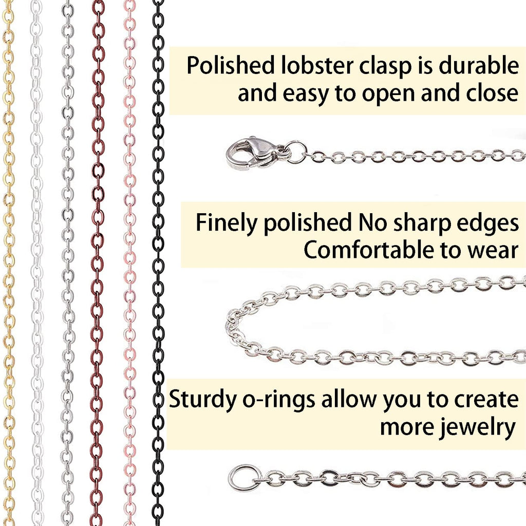 60ft Jewelry Necklace Chains 2mm Jewelry Chain Links for Making Bracelets Earrings DIY Craft Supplies Findings, 6-Colors Gold Silver Copper Plated Metal Cable Rolo Link Chain Rolls Bulk