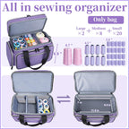 Large Sewing Supplies Organizer, Double Layer Sewing Storage Organizer with Two Detachable Dividers, Travel Sewing Bag Organizer with Shoulder Strap for Accessories, Purple, (Bag Only)