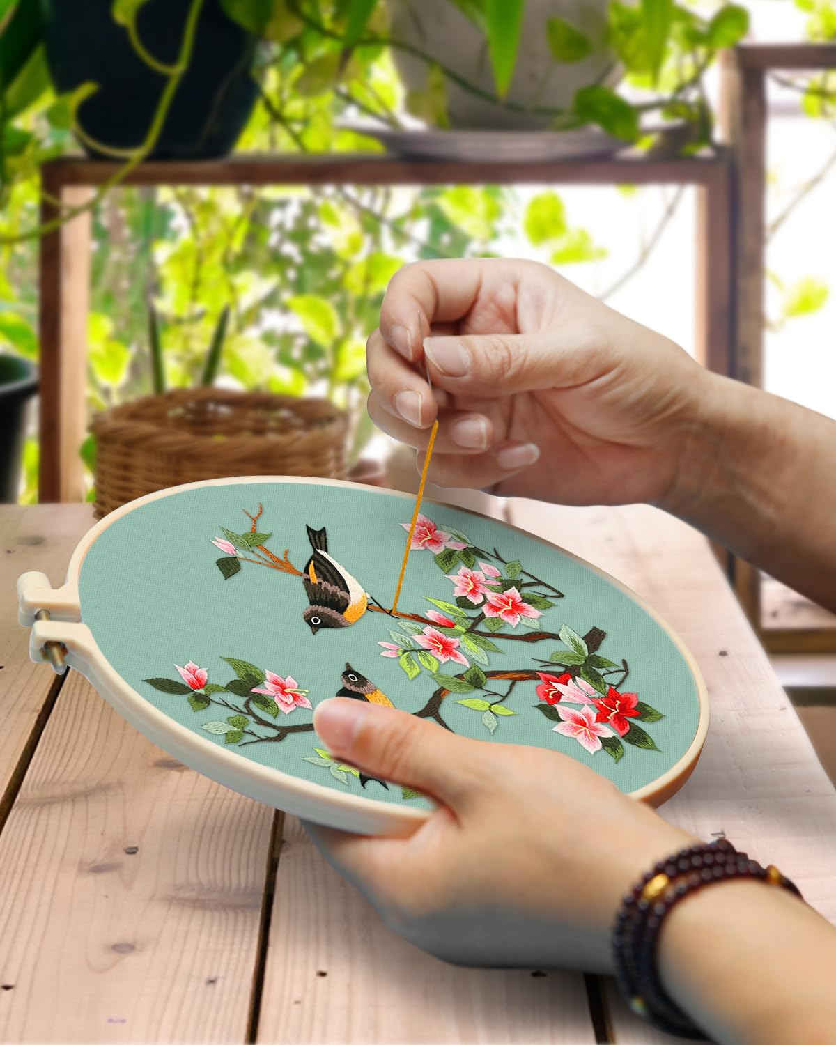 Embroidery Kit for Adult, Owl Embroidery Kit for Beginners Include Embroidery Cloth Hoops Threads for Craft Lover Hand Stitch with Embroidery Skill Techniques (Bird)