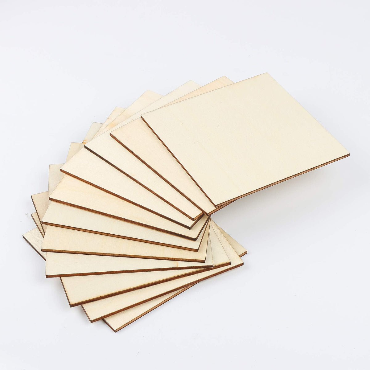 50Pcs Unfinished Wood Pieces 4x4 Inch Square Blank Wooden,Wooden Cutouts for Crafts,Squares Cutout Tiles Unfinished Wood Cup Coasters Natural Slices Wooden Square Cutouts for Ornaments HomeDecoration