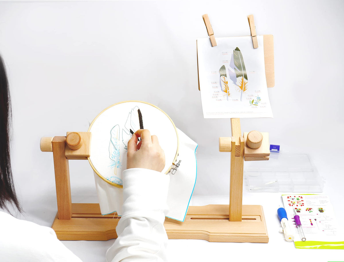 SolidGnik Embroidery Stand, Adjustable Embroidery Hoop Holder, Cross Stitch Stand with Embroidery Kit and 3PCS Embroidery Hoops
