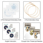 Louise Maelys 3 Set Tarot Embroidery Kits for Beginners,Cross Stitch Kit for Adults,Starters DIY Needlepoint Including Embroidery Cloth with Sun Moon Star Evil Eye Pattern and Instructions