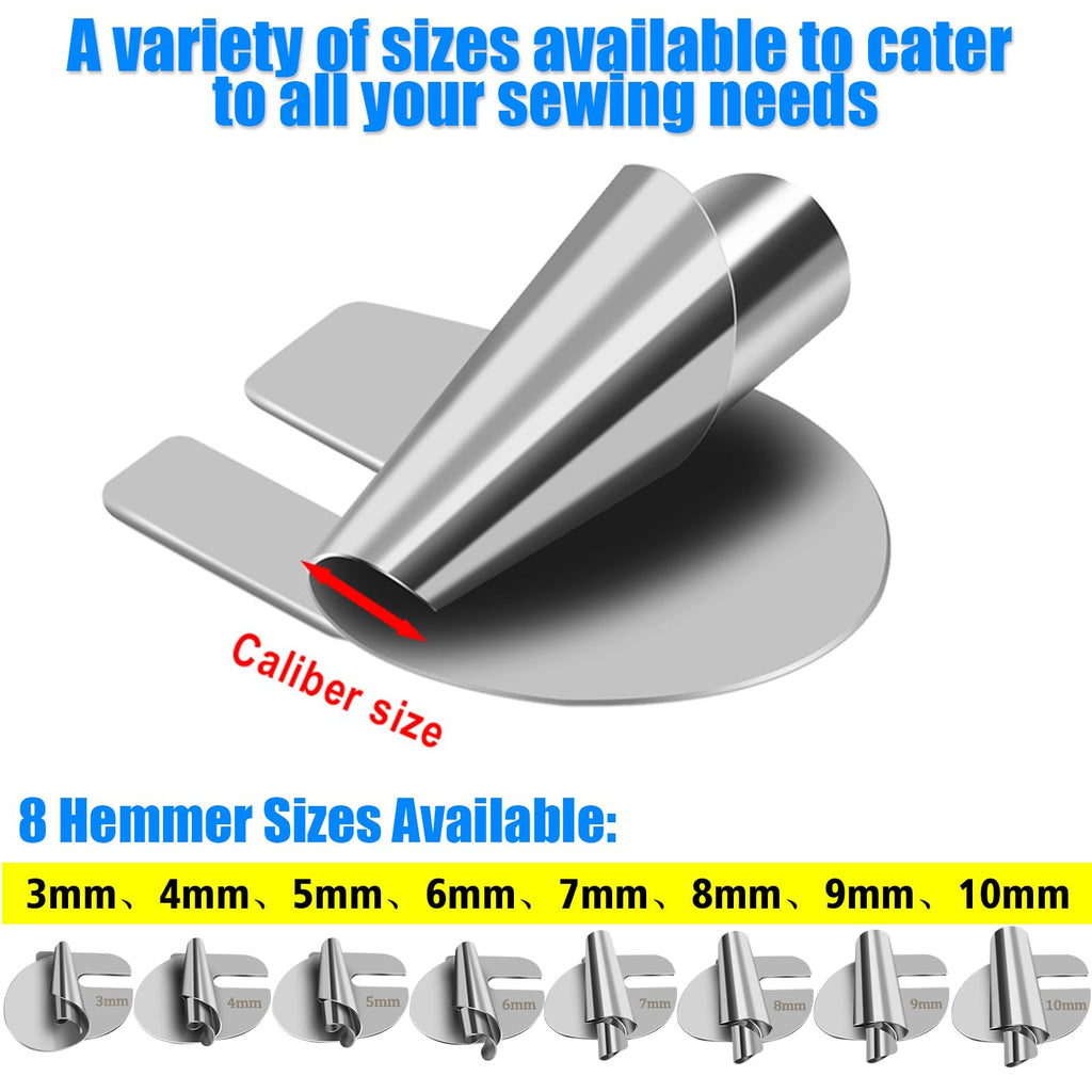 Sewing Rolled Hemmer Foot 8PCS Rolled Hem Presser Foot 3/4/5/6/7/8/9/10mm 8 Sizes Wide Rolling Hem Foot Sewing Machine Presser Feet Hemmer Home Industrial Curved Scroll Hemming Feet