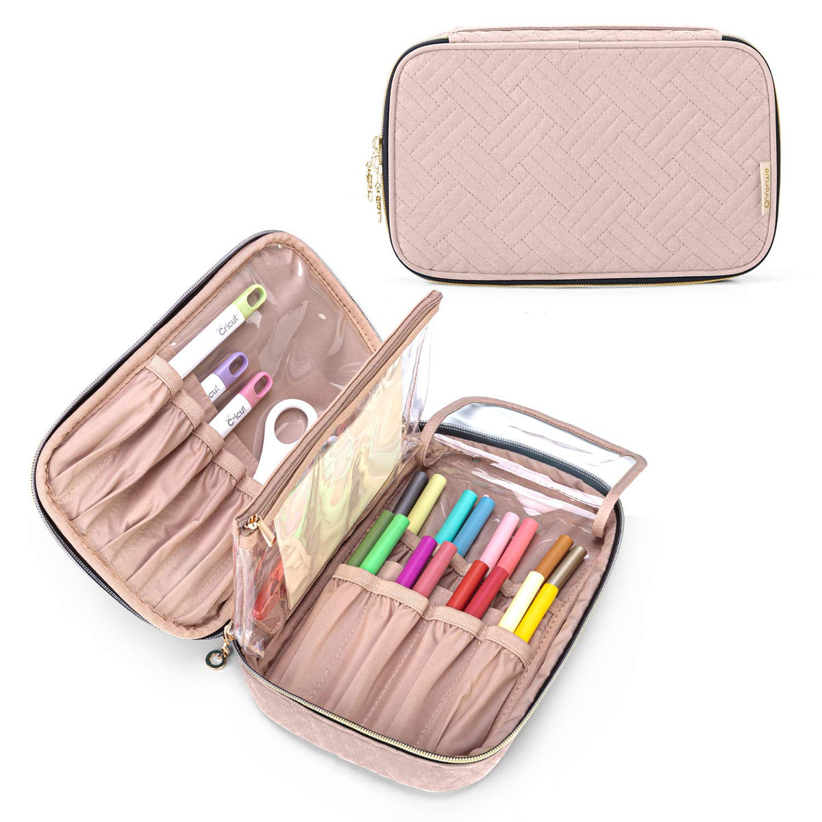 Yarwo Carrying Case Compatible with Cricut Tools Set, Accessories Organizer Bag for Craft Pens and Basic Tools, Dusty Rose (PATENTED DESIGN)