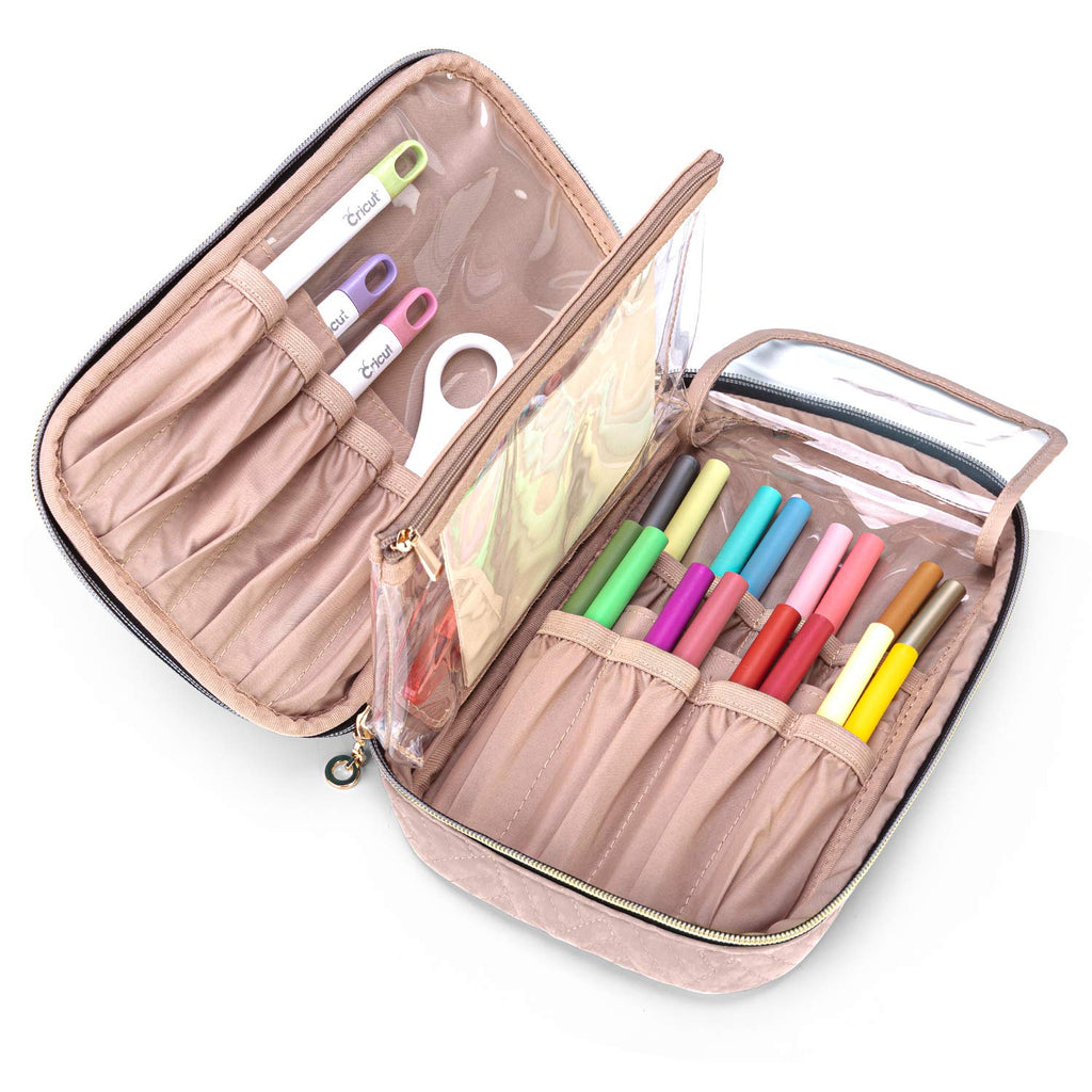 Yarwo Carrying Case Compatible with Cricut Tools Set, Accessories Organizer Bag for Craft Pens and Basic Tools, Dusty Rose (PATENTED DESIGN)