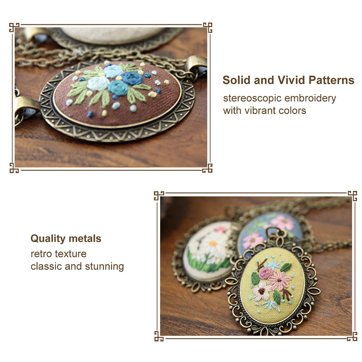 4 Packs Embroidery Necklace Kits, Embroidery Pendant Kit Mini Cross Stitch Kit with 4 Hoops, Necklace, Pendant, Stamped Pattern Cloth, Instructions, etc., Embroidery Kits for Adults