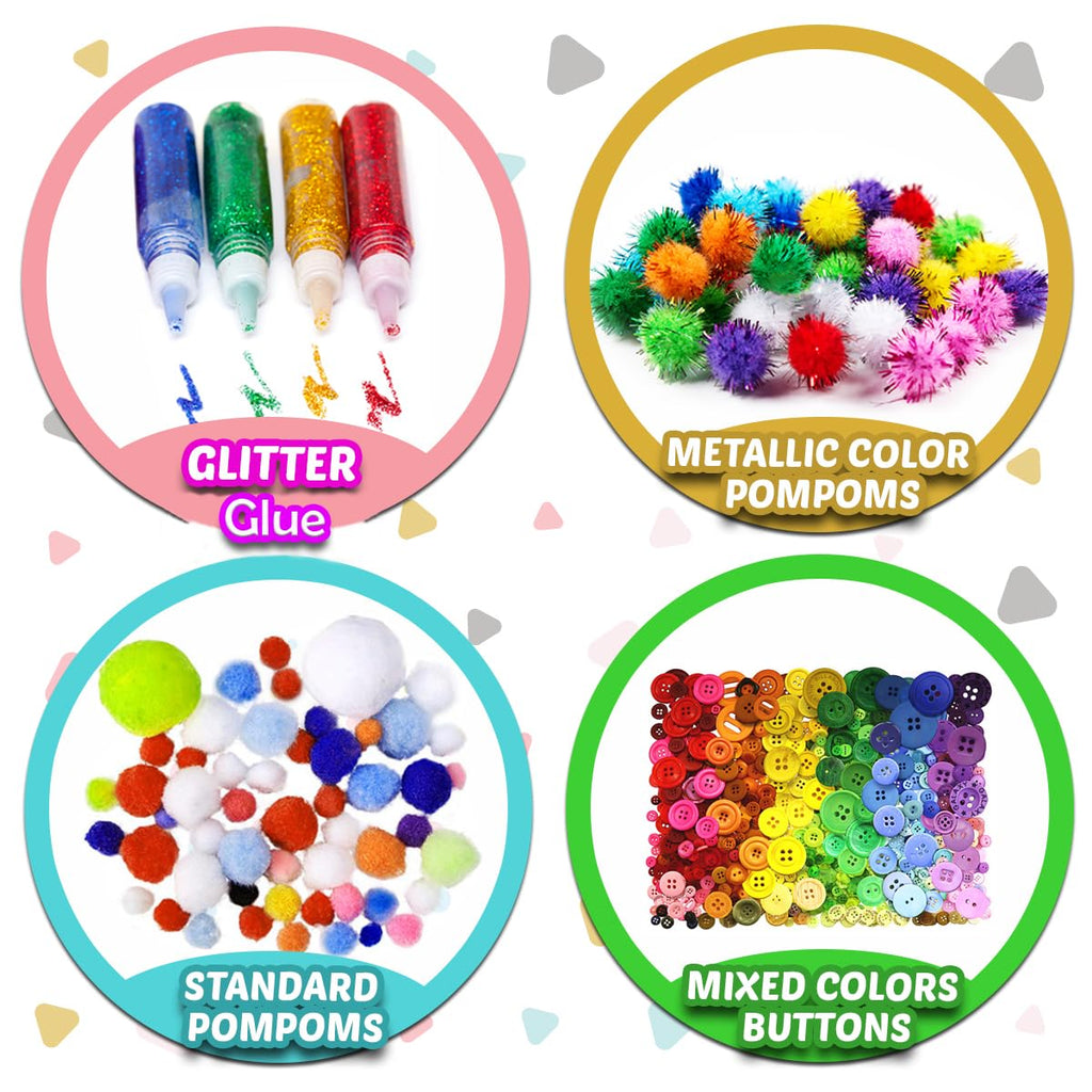 FUNZBO Arts and Crafts Supplies - Christmas Gifts for Kids, Girls, Crafts for Girls 4, 5, 6, 7, 8, 9 Years Old with Glitter Glue Stick, Pipe Cleaners Craft & Craft Tools, School Learning Activities