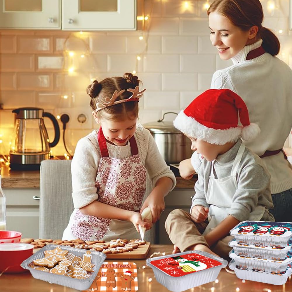 36PCS Christmas Foil storage Containers 9 Styles Merry Christmas Disposable Leftover Food Containers with Lids Aluminum Cookie Tin Pans for Winter Holiday Gift Giving Party Supplies(Style B)