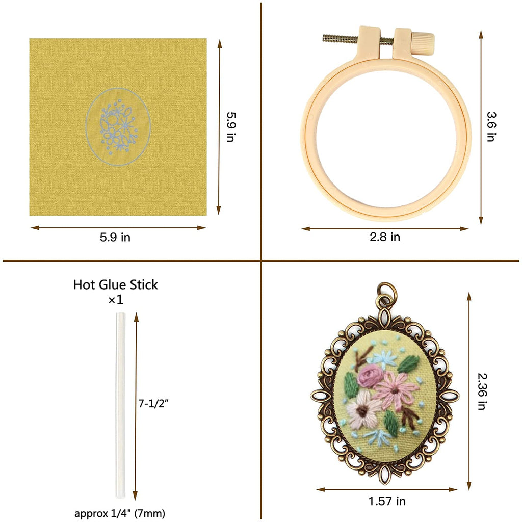 4 Packs Embroidery Necklace Kits, Embroidery Pendant Kit Mini Cross Stitch Kit with 4 Hoops, Necklace, Pendant, Stamped Pattern Cloth, Instructions, etc., Embroidery Kits for Adults