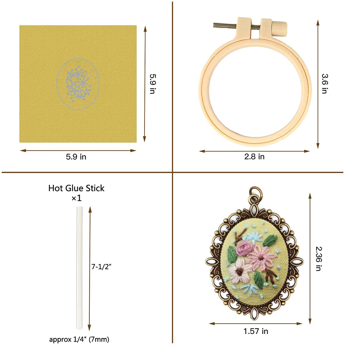 4 Packs Embroidery Necklace Kits, Embroidery Pendant Kit Mini Cross Stitch Kit with 4 Hoops, Necklace, Pendant, Stamped Pattern Cloth, Instructions, etc., Embroidery Kits for Adults