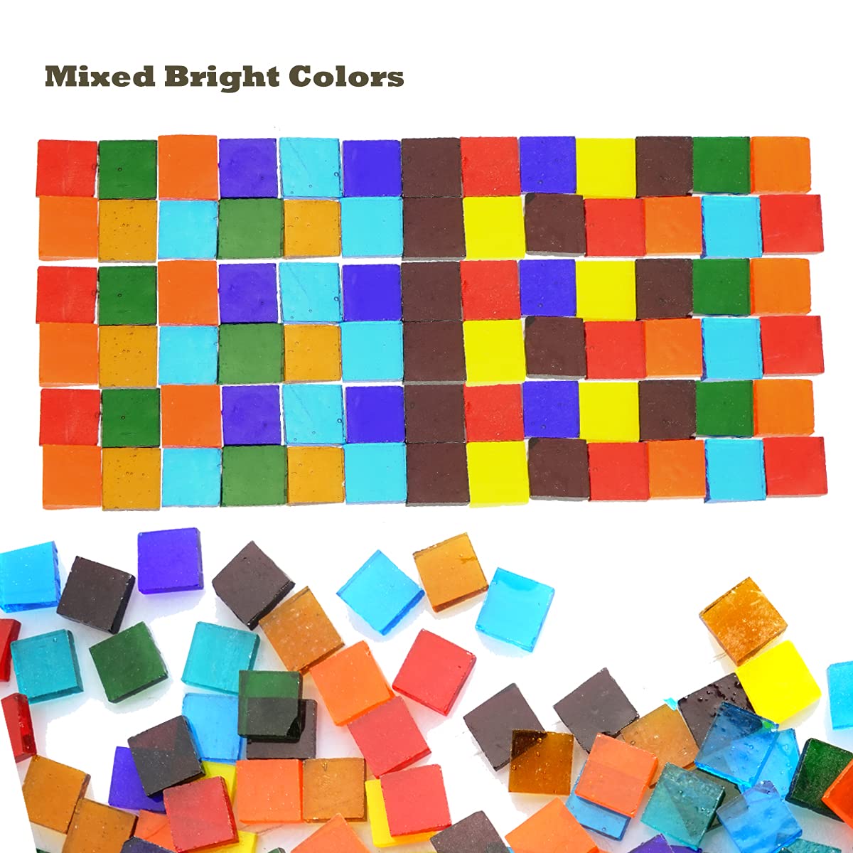 Lanyani Transparent Square Glass Mosaic Tiles Pieces Stained Glass for Crafts, Mixed colors and Patterns, 500g/1.1lb