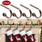 FINMOR Christmas Stocking Holders for Mantle Set 4,Lightweight Stocking Holder No-Slip Stocking Hangers for Mantel Fireplace,Adjustable Mantel Stocking Hooks