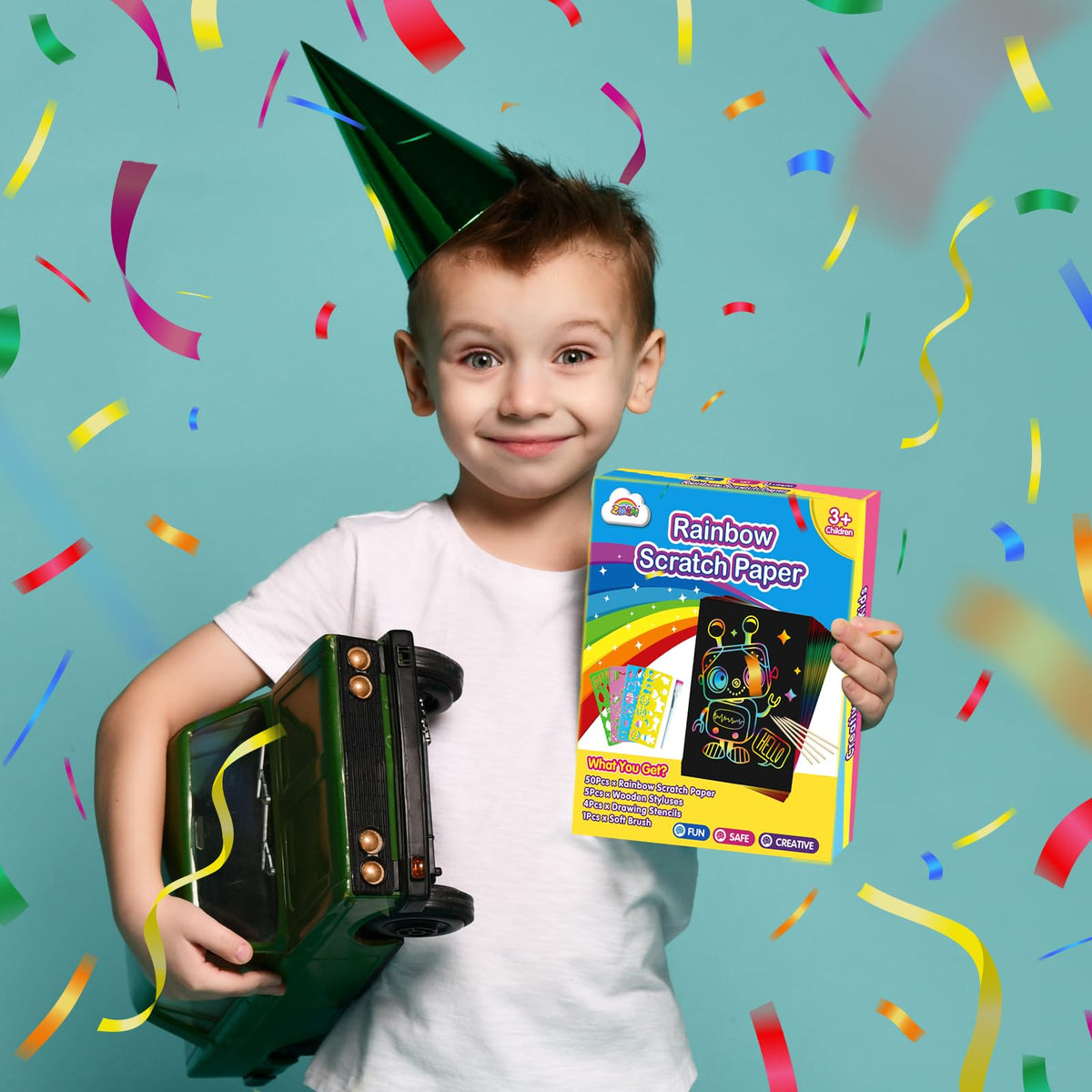 Scratch Art Crafts Boys Gifts, 50 Rainbow Scratch Paper Art Gifts for 3 4 5 6 7 8 9 10 Years Old Girls and Boys Kids, Arts and Crafts for Kids 4-6 Birthday Toys and Games Activities Gift (Blue)