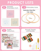 3 Pack Embroidery Kit for Adult, Embroidery DIY Starter Kit, with Stamped Patterns, Hoop, Tools, Colorful Threads with Needles, Instructions