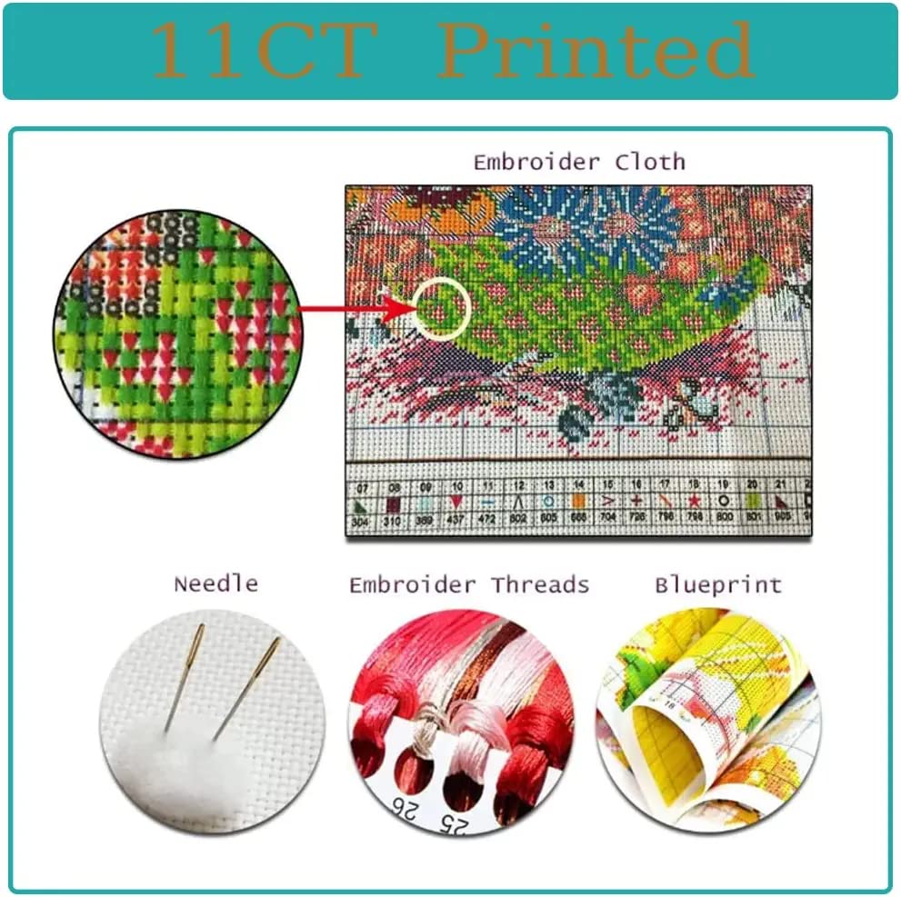 4 Pack Book Flower Stamped Cross Stitch Kits for Adults - Embroidery Kits for Beginners Adults,11 CT Patterns Dimensions Counted Cross Stitch Kits for Arts Craft Kits12x16 inch