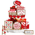 15 Pcs Valentine's Day Tiered Tray Decor Set Farmhouse Wood Valentine's Day Table Decorations Tabletop Rustic Wooden Red Love Heart Be Mine Kiss Me Table Signs for Wedding Party Gift