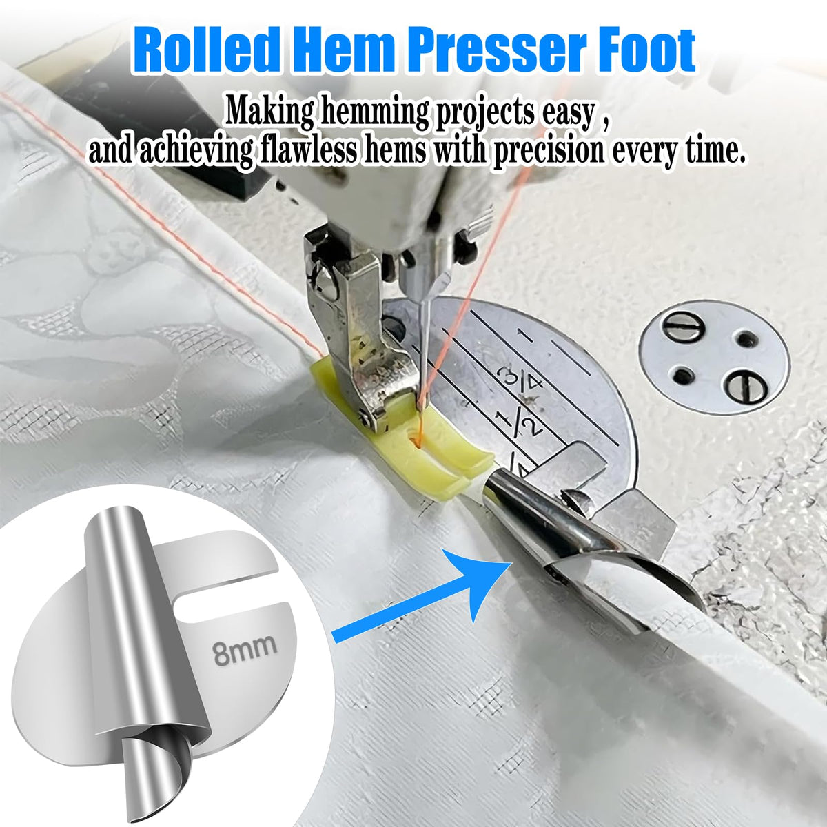 Sewing Rolled Hemmer Foot 8PCS Rolled Hem Presser Foot 3/4/5/6/7/8/9/10mm 8 Sizes Wide Rolling Hem Foot Sewing Machine Presser Feet Hemmer Home Industrial Curved Scroll Hemming Feet