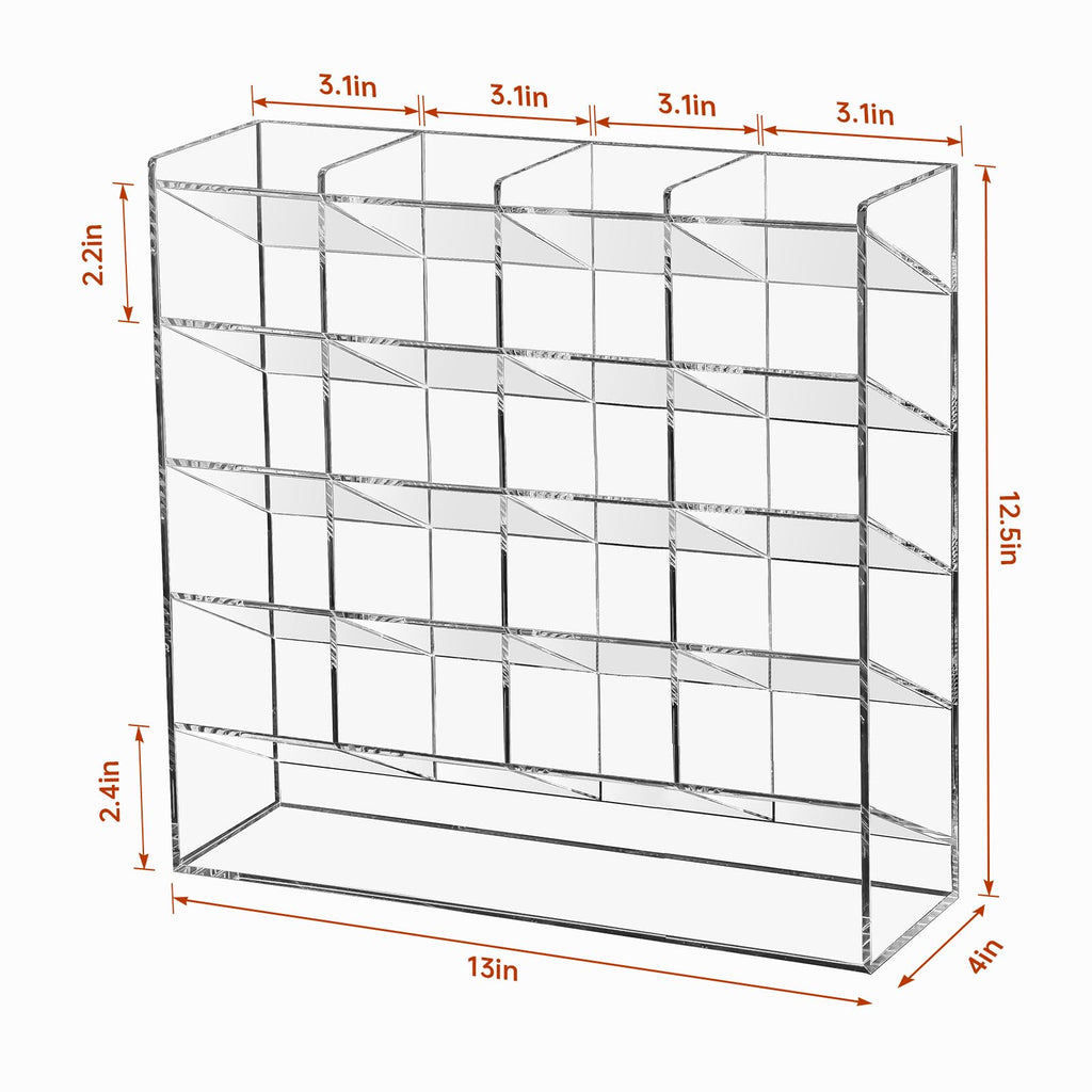 BEYGORM Acrylic Vertical Marker Organizer for 250 Markers with 21 Compartments, Clear Angled Pen & Pencil Holder, Large Desk Stationery & Art Supply Storage for Office & School (13 x 12.5 x 4 Inch)
