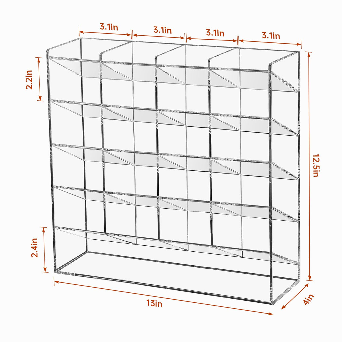BEYGORM Acrylic Vertical Marker Organizer for 250 Markers with 21 Compartments, Clear Angled Pen & Pencil Holder, Large Desk Stationery & Art Supply Storage for Office & School (13 x 12.5 x 4 Inch)