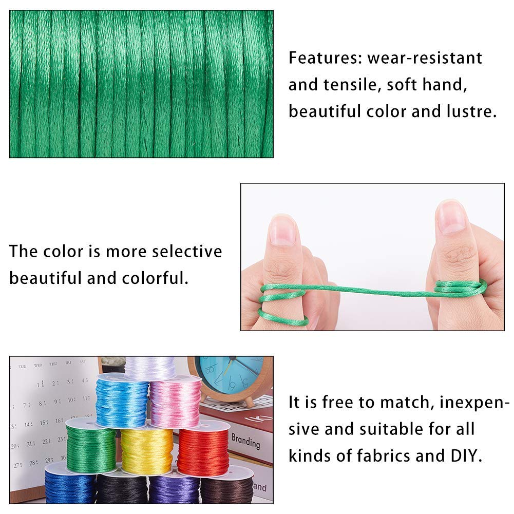 PH PandaHall 100 Yards 2mm Satin Rattail Cord Nylon String Trim Silk Cord Beading String for Friendship Bracelet Necklace Chinese Knot Macramé Trim Dream Catchers Braid Hair 10 Color