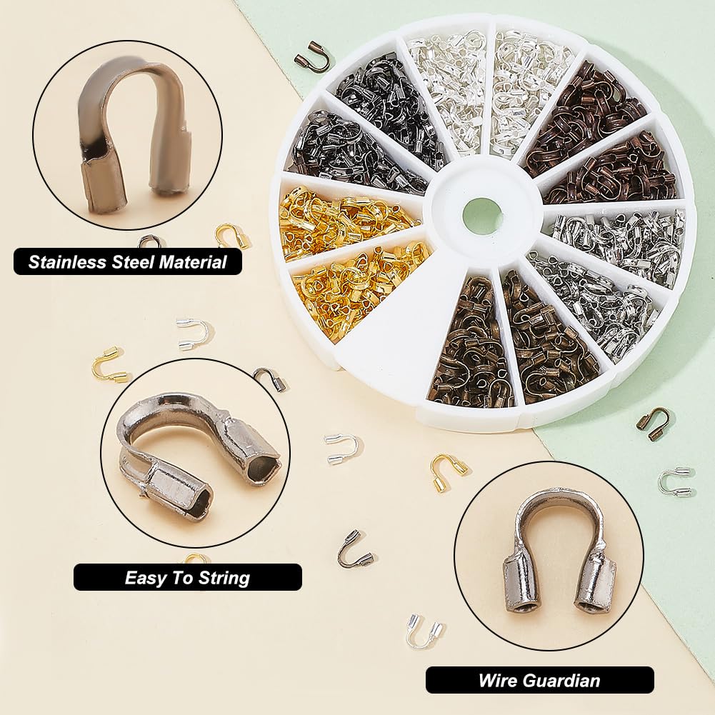 PH PandaHall 540 Pcs 6 Colors Brass Wire Guardian Wire Cable Protector U Shape Wire Guard Loops for Earring Bracelet Jewelry DIY Crafts Making