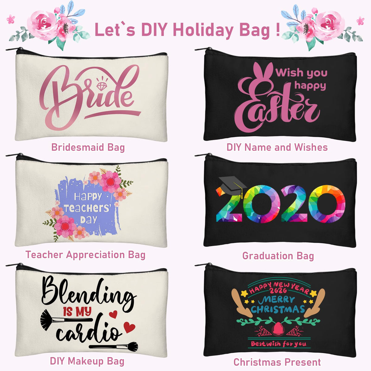 Legigo 20 Pack Blank DIY Craft Bag Canvas Pencil Case Blank Makeup Bags- Beige & Black Canvas Pencil Pouch Bulk Canvas Cosmetic Bag Travel Toiletry Bag Canvas Zipper Bag for Over 36 Months Years Kid