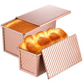 MOJIEZUO 2PCS Pullman Loaf Pan with Lid, 1 lb & 0.5 lb Dough Capacity Non-Stick Bakeware for Baking Bread, Carbon Steel Corrugated Bread Toast Box with Cover for Homemade Sandwich Bread, Rose Gold