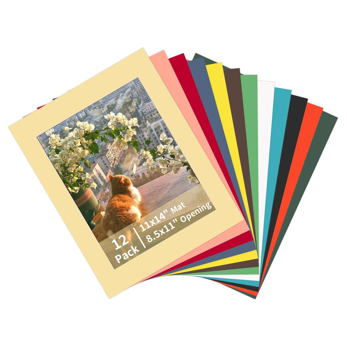 ZBEIVAN 12 Packs Mixed Colors 11x14 Picture Frame Mats for 8.5x11 Photos, Artworks and Prints, White Core Bevel Cut Frame Mattes