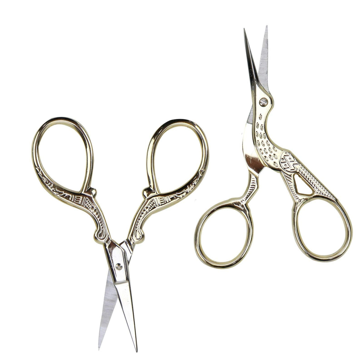 Embroidery Scissors, Stainless Steel Sharp Stork Scissors for Sewing Crafting, Art Work, Threading, Needlework - DIY Tools Dressmaker Small Shears - 2 Pcs (3.6 Inches, Gold)