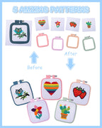 5PCS Cross Stitch Kits for Beginners for Kids 7-13, Includes 5 Project Patterned and 5pcs Square Embroidery Hoops, 11 Skeins, Needle Point Starter Kit Sewing Set with Instructions