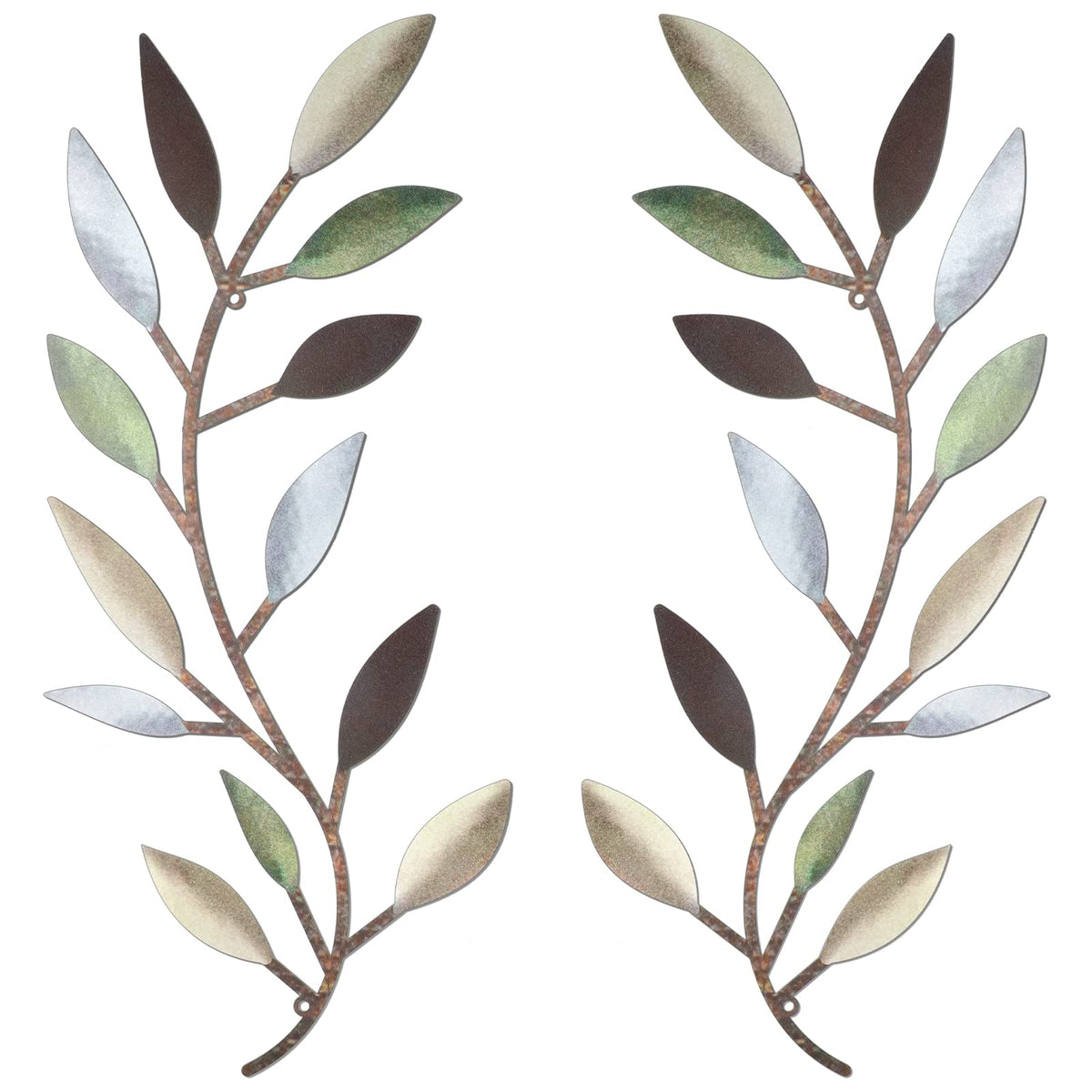 Zhengmy 2 Pieces Metal Tree Leaf Wall Decor Vine Olive Branch Leaf Wall Art Wrought Iron Scroll Above The Bed, Living Room, Outdoor Decoration (Colorful)