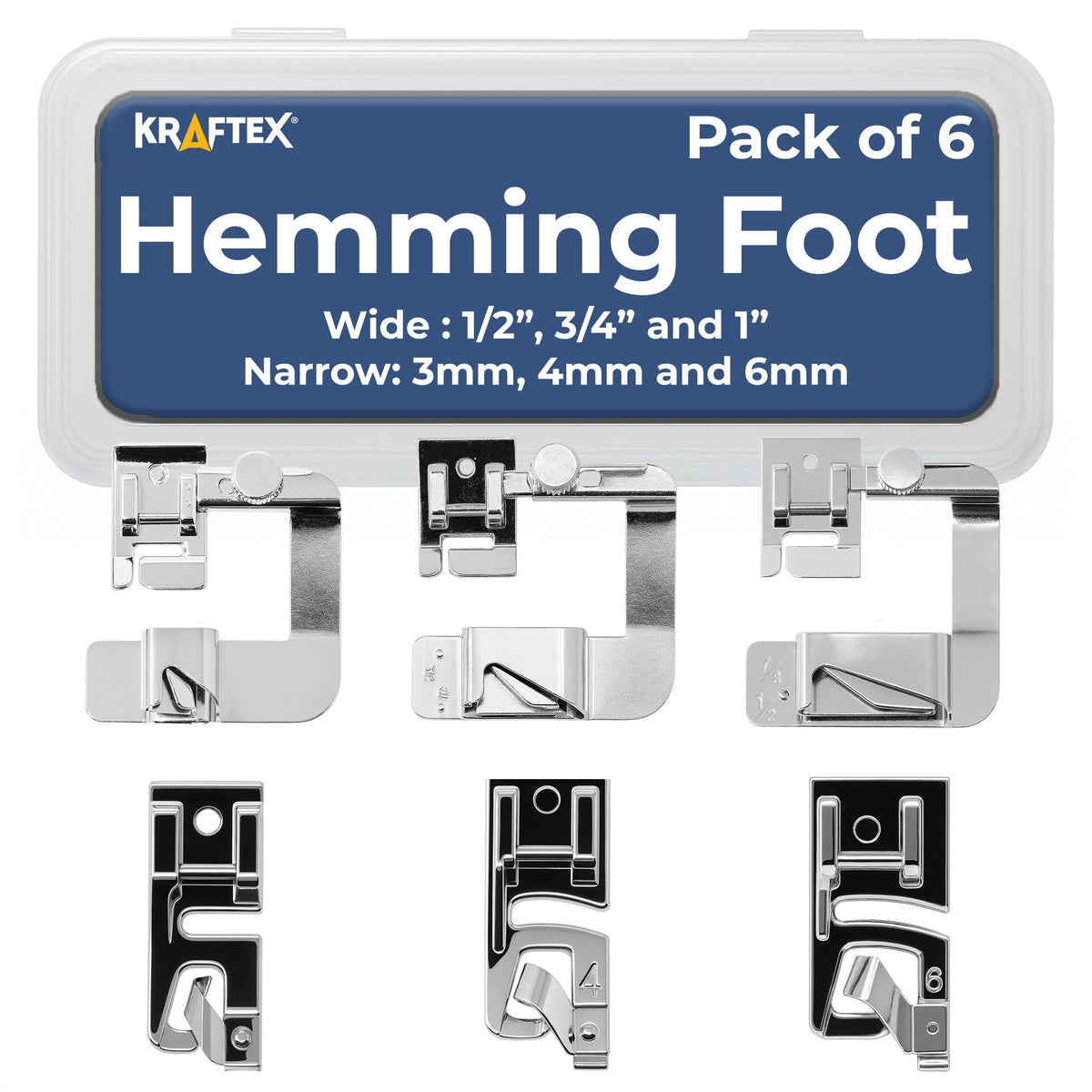 Rolled Hem Presser Foot [6 Sizes] Wide Rolled Hem Foot Set & Narrow Foot Hemmer Set For Brother, Singer & Janome Low Shank Sewing Machines. Hemming Pressure Feet With Distinctive Wide and Narrow Sizes