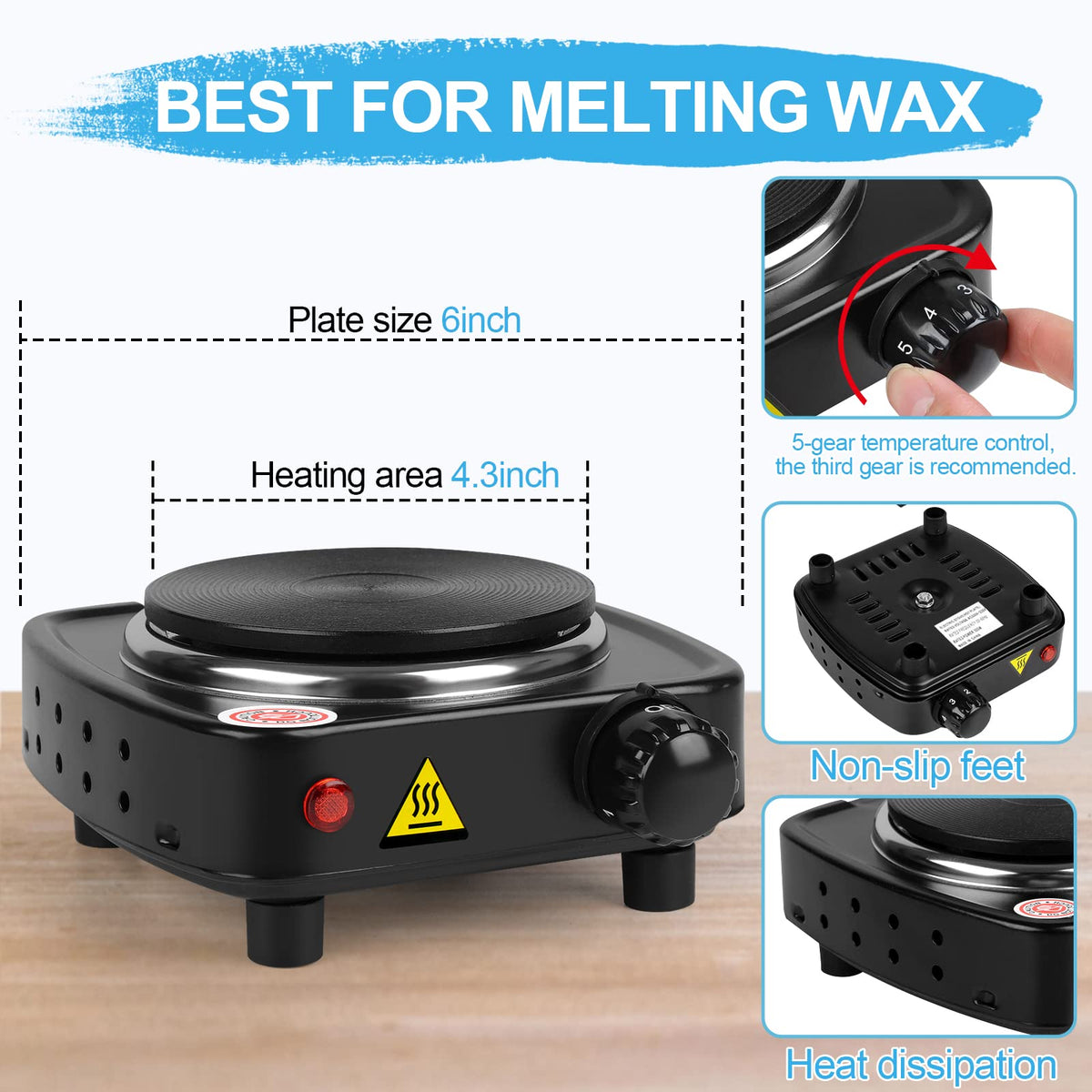 DINGPAI Hot Plate for Candle Making, Black Color Electric Hot Plate for Melting Wax, Chocolate, Candy and More