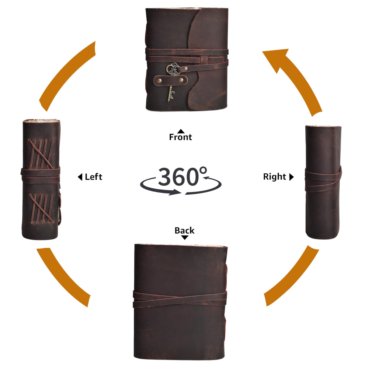 LEATHER VILLAGE Vintage Leather Journal – 200 Handmade Vintage Deckle Edge Paper – Leather bound Journal For Women Men – Vintage Key Closure - Book of Shadows - Chocolate Brown - 6X4 inches (A6)