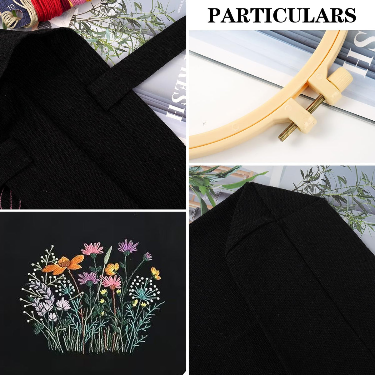 Canvas Tote Bag Embroidery Kit with Pattern, Beginner Embroidery Kits for Adults, Arts and DIY Crafts Embroidery Starter kit, Include Stamped Embroidery Bag, Embroidery Hoops, Color Threads and Tool.