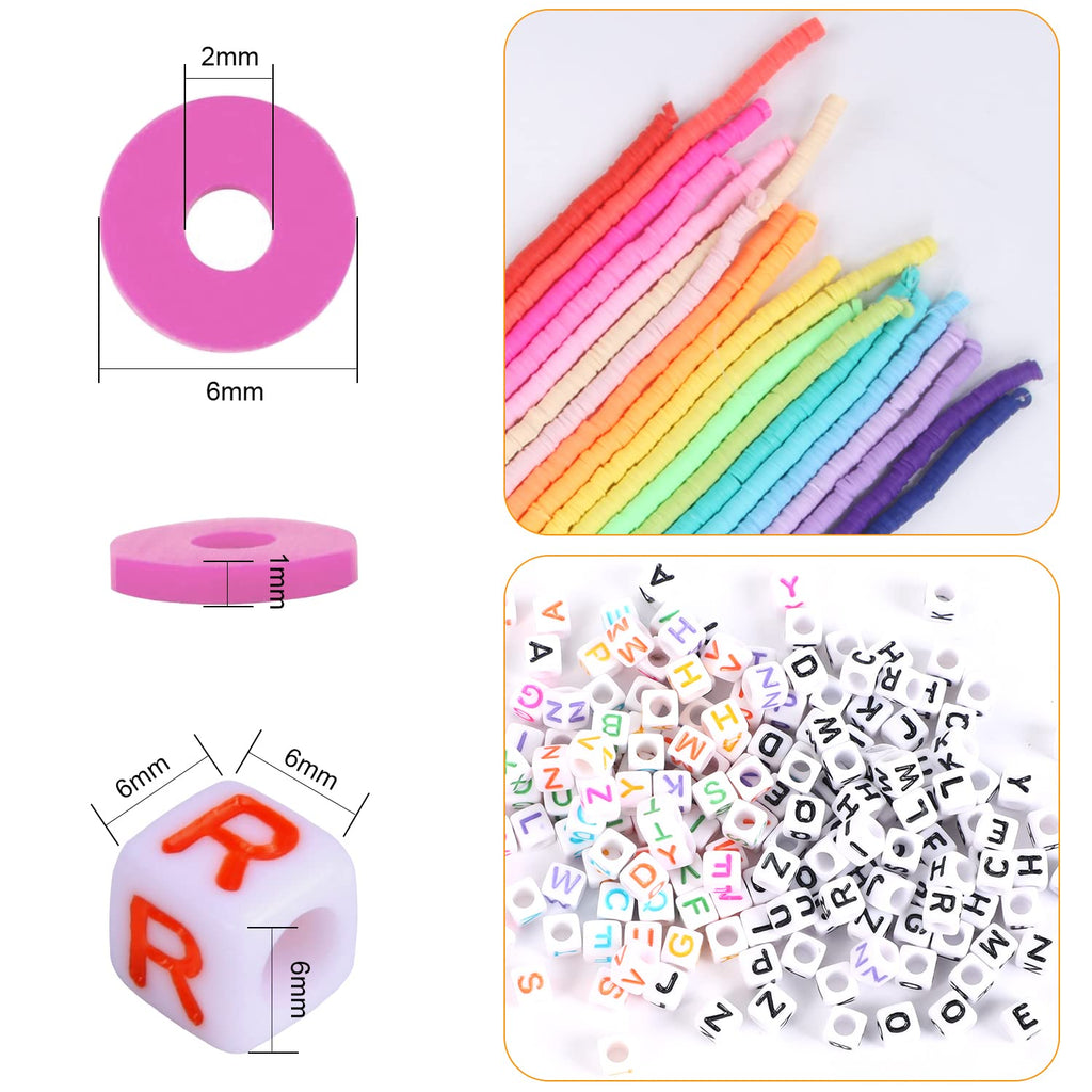 Polymer Clay Beads, 6700 Pcs Polymer Clay Beads for Bracelets Making Include Alphabet Letter Beads Round Heishi Jewelry Making Beads Flat Beads for Bracelets Making