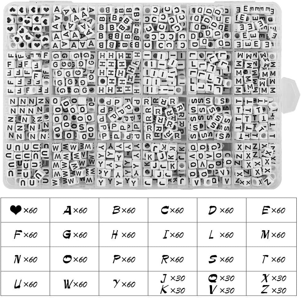 1440pcs Acrylic Letter Beads White Cube Sorted Alphabet Beads for Jewelry Making, Bracelets, Necklaces, Key Chains (6 x 6mm)
