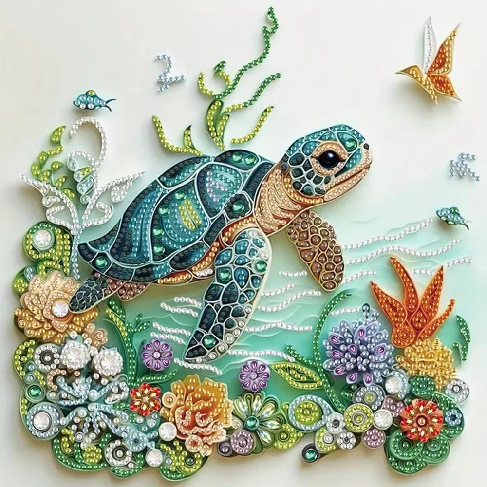 ZQEATRY Sea Turtle Animal Special Shape Diamond Art Kits for Adults,5D Diamond Painting Kits for Beginner,DIY Diamond Crystal Rhinestones Painting Kits for Home Wall Decor Gift 11.8 X 11.8inch