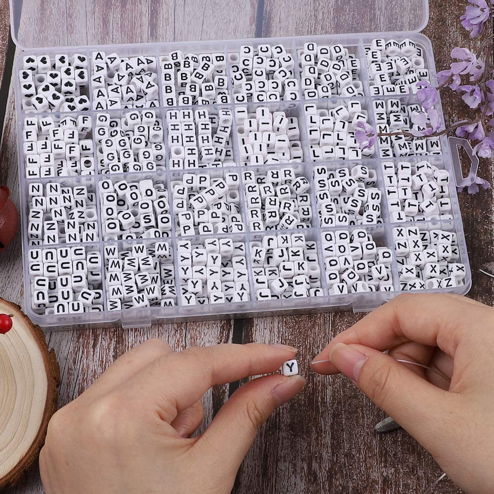 1440pcs Acrylic Letter Beads White Cube Sorted Alphabet Beads for Jewelry Making, Bracelets, Necklaces, Key Chains (6 x 6mm)