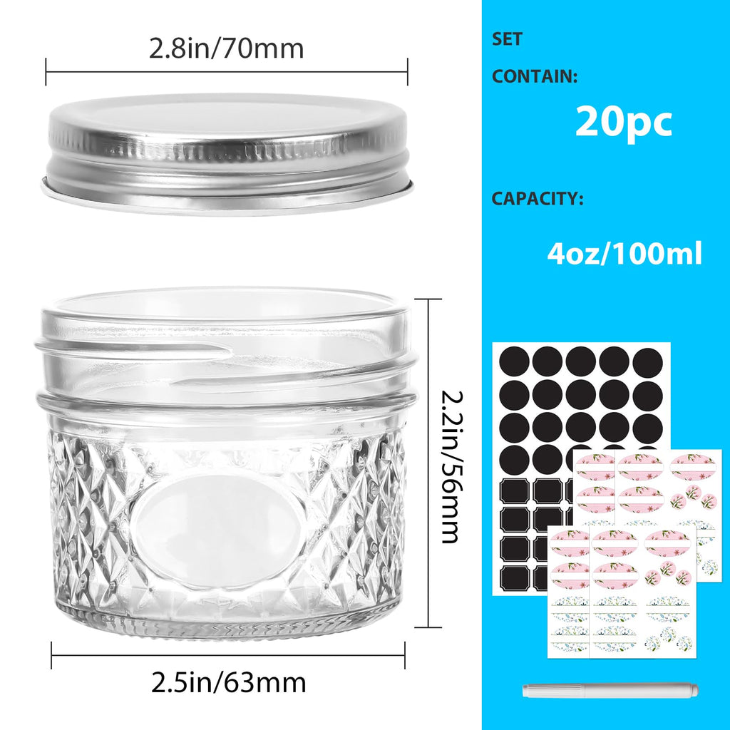 20-Pack Mini Glass Mason Jars with Lids — 4 oz