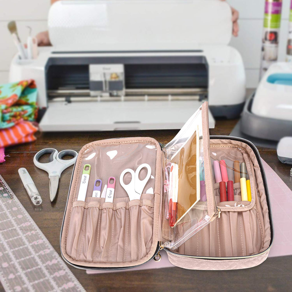 Yarwo Carrying Case Compatible with Cricut Tools Set, Accessories Organizer Bag for Craft Pens and Basic Tools, Dusty Rose (PATENTED DESIGN)